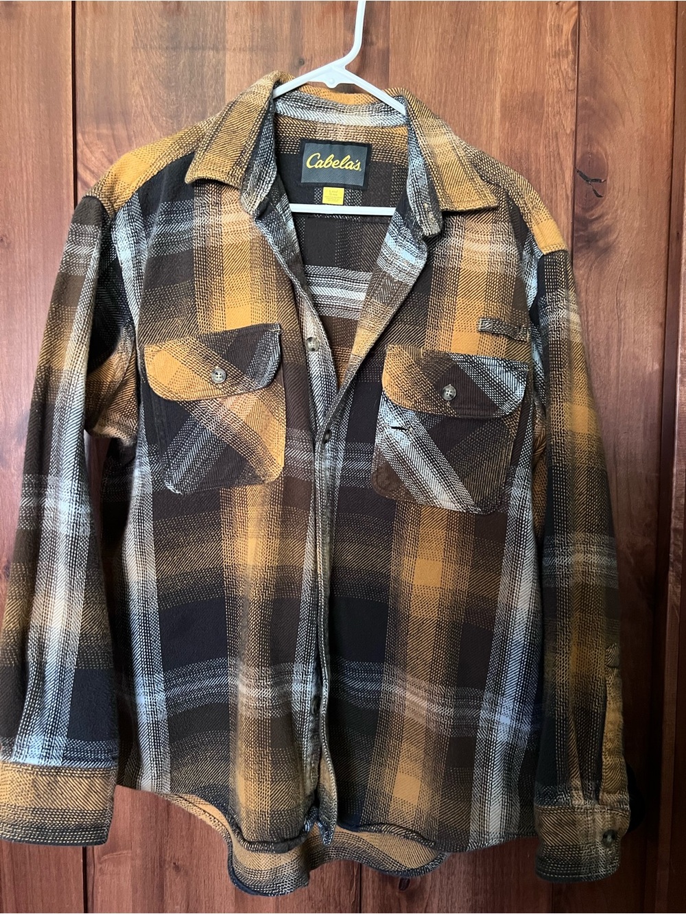 Cabela's Men's Brown & Mustard Plaid Flannel Shirt Jacket